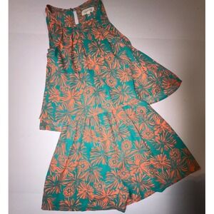 Copper Key Women Teal Orange Floral Print Sleeveless Tiered Shorts romper XS